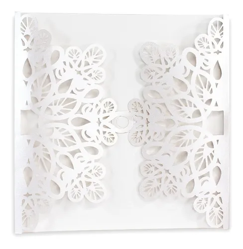 comprar 25 Invitaciones Sobre Corte Laser Aperlado Blanco 15x15 Full