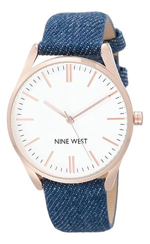 Reloj Mujer Nine West Cristal Mineral 36 Mm Nw/1994rgdm Color de la correa Azul Color del bisel Rosa dorado Color del fondo Blanco