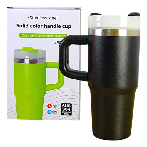 Botella De Acero Inoxidable Con Agarradera Fab-10 Negro