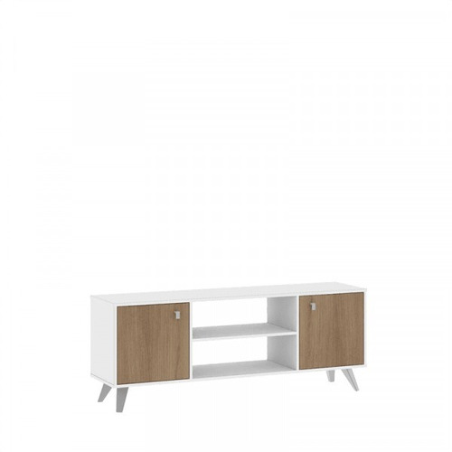 Rack Tv Melamina Color Blanca Puertas Comedor Living