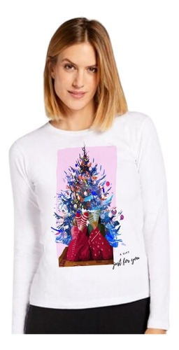 Blusa  Manga Larga Navidad Mujer/niña Estampado Bonito Árbol