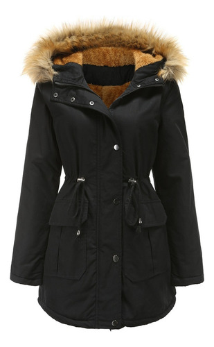 Abrigo Cálido Con Cuello Piel Y Capucha Invierno For Mujer