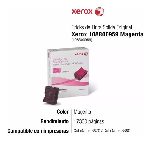 Imagen 2 de 4 de Tinta Solida Xerox Magenta Colorqube 8880 8870 108r00959