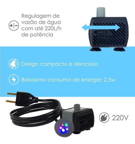 Bomba Motor Submersa Luz Fonte Água Aquário Bombinha Led