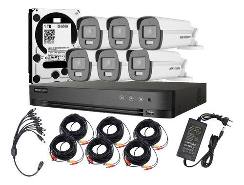 Kit Hikvision 6 Camaras Fullcolor Microfono Fhd 1080p Dd 1tb