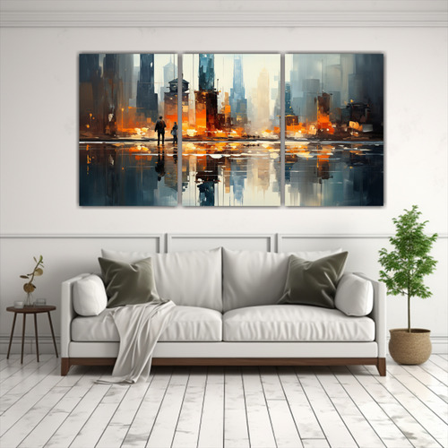 180x90cm Cuadro Impresionista Con Figuras En Edificio Modern