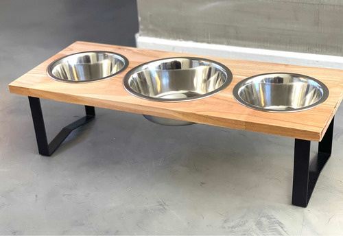 Comedero Perros En Altura Triple Madera Paraíso