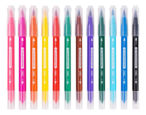 3pack Plumones Lettering Doble Punta Marcadores Deli 12pz