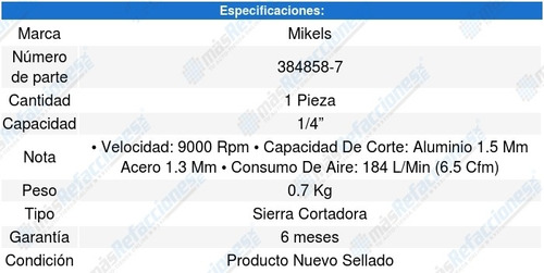 Sierra Cortadora Neumatica De 1/4 9000 Rpm Mikels