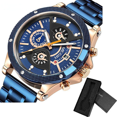 Relojes Casuales Megir Luminous Chronograph Color Del Fondo Azul