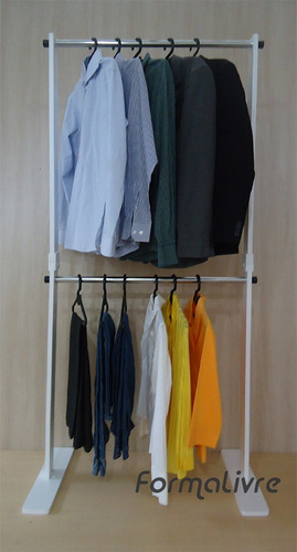 Cabideiro Piso Chão Arara Camiseiro Desmontável Duplo Branco