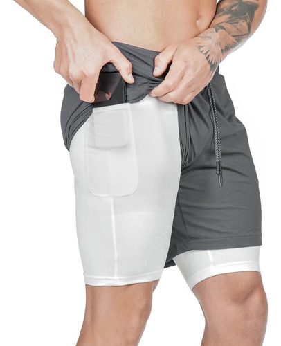 Short Gimnasio Licra Bolsillo  Licra Hombre 2 En 1