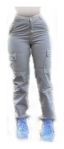Pantalón Jeans Cargo Femenino Blanco De Cintura Alta