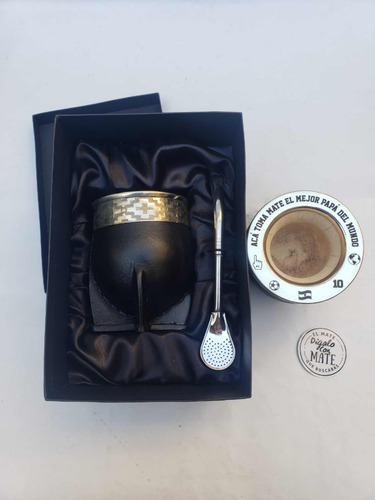 Caja Estuche Para Guarda Mate Y Bombilla Premium Con Sostene Negro