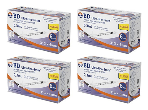 Jeringa De Insulina Bd Ultra-fine 30 Ui 6mm - 4 Cajas X 30u