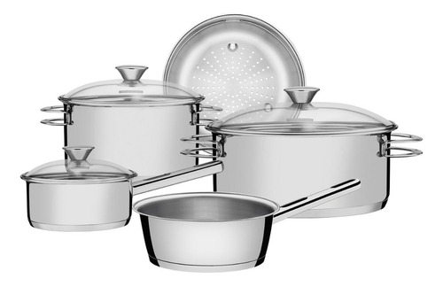 Juego de Utensilios de Cocina Tramontina Solar Inox de 5 piezas con tapa de vidrio