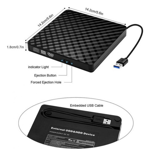 Portátil Usb Dvd-rw Cd Writer Burner Reader Player Negro