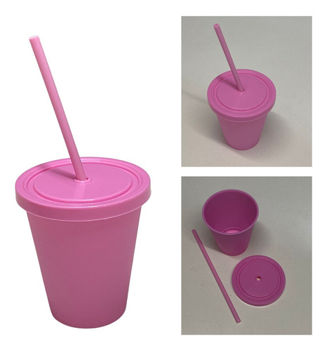 Vaso Plastico Star Mini Con Sorbete 350 Ml Color Rosa Pastel