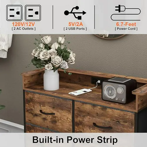 Cómoda Alta 8 Cajones Con Carga Usb Y Luces Led - Rustic Bro