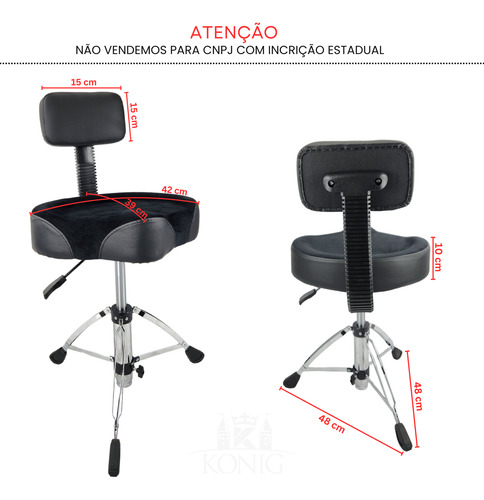 Banco Konig Para Bateria Com Encosto E Regulagem De Altura