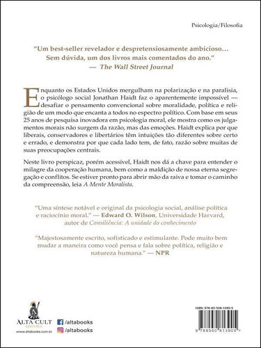 A Mente Moralista: Por Que Pessoas Boas São Segregadas Por Política E Religião, De Haidt, Jonathan. Editora Alta Cult, Capa Mole Em Português