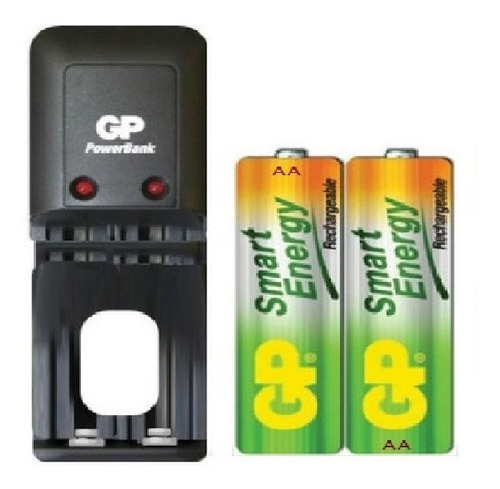 Cargador Gp + 2 Baterías Pilas Recargables Aa Original