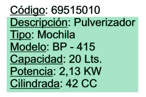 Imagen 2 de 4 de Pulverizador Fumigador Tipo Mochila Fema 2,13 Kw 42 Cc 20 Lt