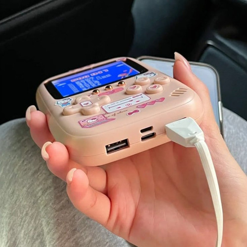 Power Bank Cargador Portatil 10000 Mah Con Videojuegos Retro Rosa