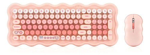 Combo Kit Teclado Y Mouse Inalámbrico Ergonomico Qwerty Noga Rosa Rosa