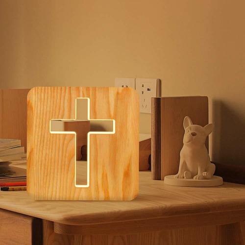 Lampeez Lampara Madera Forma Cruz Jesus Para Niño Noche