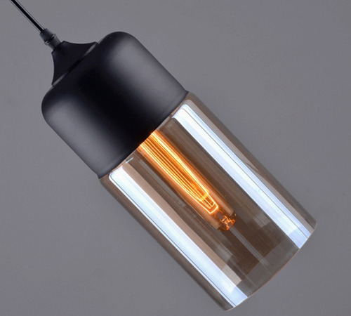 Lampara De Techo Colgante Retro Vidrio Color Ámbar Con Negra