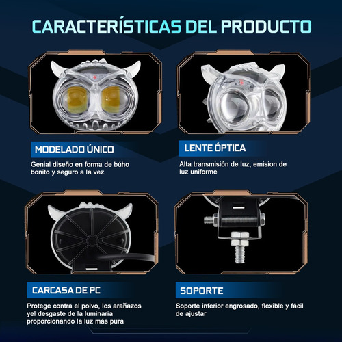 Par Faros Auxiliar De Lupa Led Luz 8 Modos Para Moto Carro