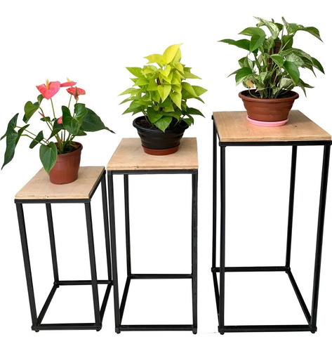 Kit 03 Suporte Para Vaso E Enfeite Decoração Ferro E Madeira
