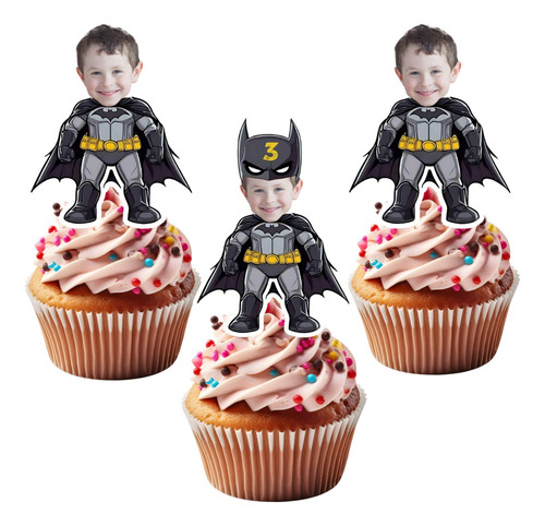 20 Topper Personalizado De Batman Con Rostro De 7 Cm Negro Batman Rostro