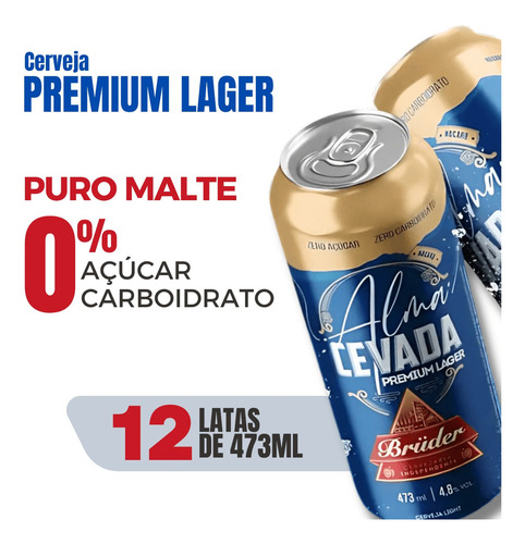 Cerveja Premium Alma Cevada 12un 473ml 0% Açúcar/carboidrato