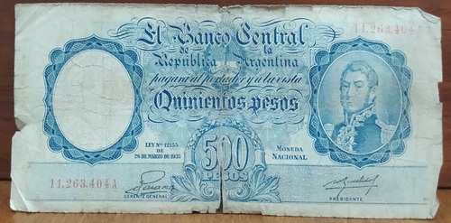 Billete 500 Pesos Argentina San Martín Jóven Bott 2096 #2