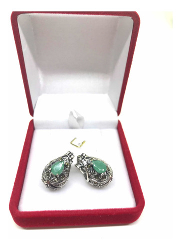 Imagen 2 de 5 de Aro De Plata Lady Di Con Piedra Raíz Esmeralda