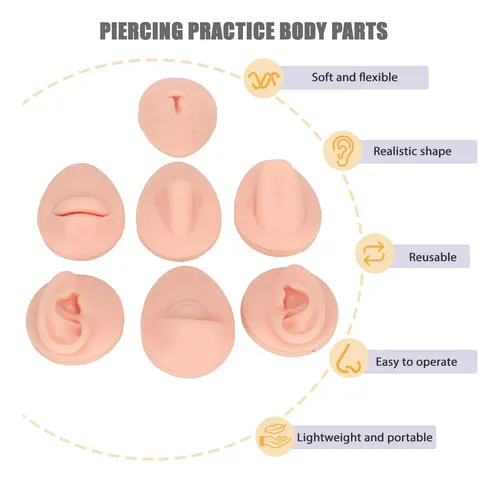 7 Piezas De Piercing Para Practica, Simulacion De Silicona S