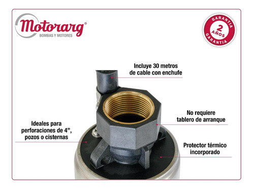 Imagen 4 de 11 de Bomba Sumergible De Pozo Motorarg 4pack 100 +30mt Cable 1 Hp