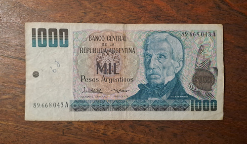 Bottero N 2631a Billete 1000 Pesos Argentinos, Escrito !!! (Usado)