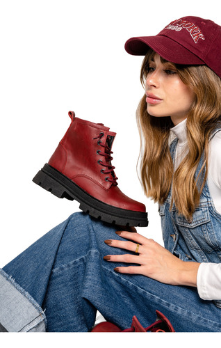 Borcegos Mujer Cuero Urbanos Acordonados Botas Moda Abril