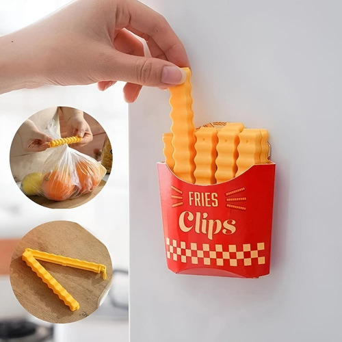 Set De 12 Clip Broches Cierra Bolsas Papas Fritas Imantado Rojo