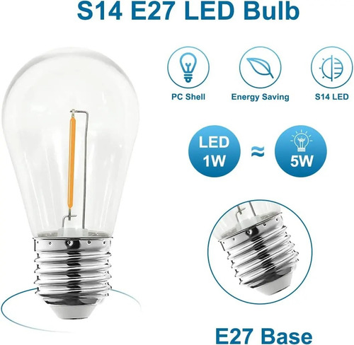 Pack X10 Ampolletas Led 1w 2700k E27 Guirnaldas