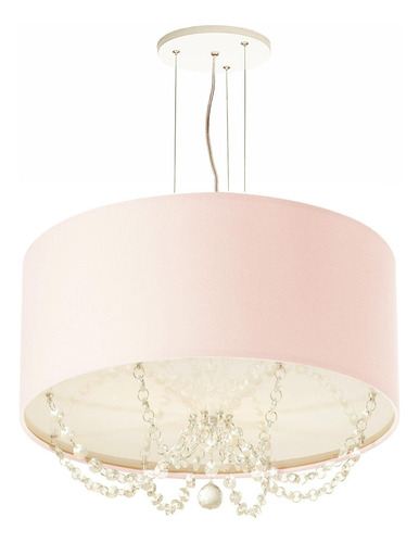 Lustre Pendente Com Cristais Cilíndrica 30x15 Rosa