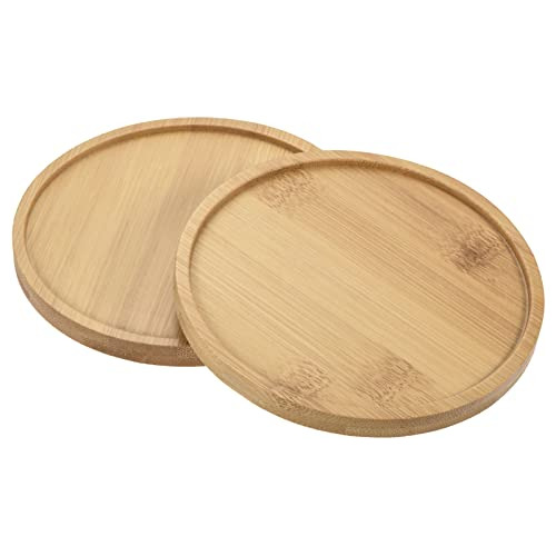 Plant Pot Saucer, 2 Pack 12cm Od Bamboo Round Flower Dr...