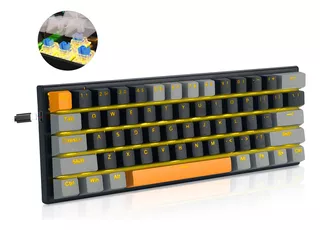 Terport Teclado Gamer 60% E-yooso Z11 Inglés Us Luz Amarilla, Switch Outemu Blue Hotswap, Color Negro/gris