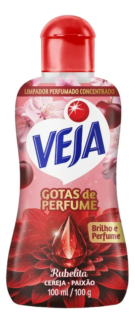Limpador Perfumado Concentrado Veja Gotas de Perfume Rubelita - Cereja 100ml