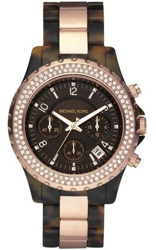 Relogio Michael Kors Mk5416 Feminino Acetato E Inox Cor Da Correia Acetato Marrom Com Elos Metal Bronze Cor Do Bisel Bronze Com Cristais Cor Do Fundo Marrom