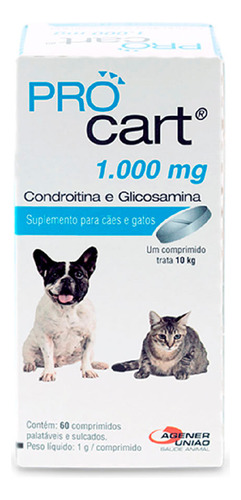 Pro Cart 1000mg Condroitina Cães Gatos Agener - 60 Comp