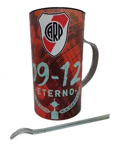 Vaso Güiro Ploteado River Plate Con Peine Para Tocar Y Dest